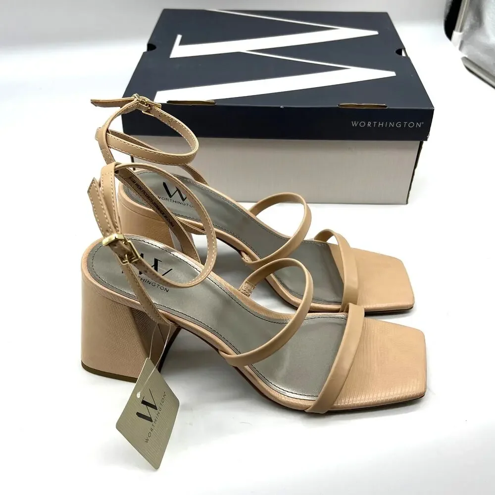 Worthington Womens Pico Heeled Sandals Nude Color Size 9.5M